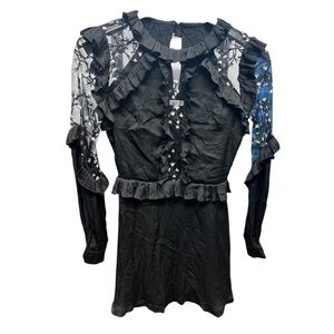 Black mesh long sleeve ruffed dress